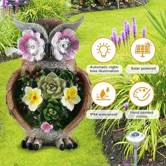 Owl Garden Statue,Solar Garden Statues with Flower LED Lights, Resin Owl Figurine for Lawn Patio Porch Yard Deco Gifts for Women/Mom/Grandma by GreenHaven Gardens