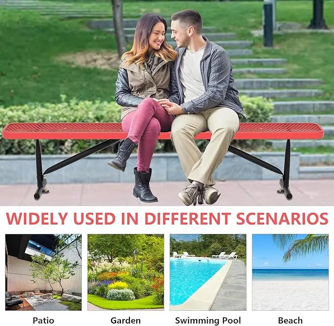 48" L Outdoor Steel Flat Bench, Heavy Duty Metal Park Bench for Outside, Expanded Metal, Commercial Benches Mesh Bench for Shopping Mall, Store, Lawn, Park, Patio, Deck, Garden (Red, 8FT) by GreenHaven Gardens