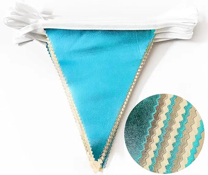 Champagne Gold Sky Blue Beige Decorations Metallic Fabric Triangle Pennant Banner Bunting Flag Garland for Birthday Baby Shower Engagement Wedding Graduation Bridal Shower Party Decorations Supplies by GreenHaven Gardens