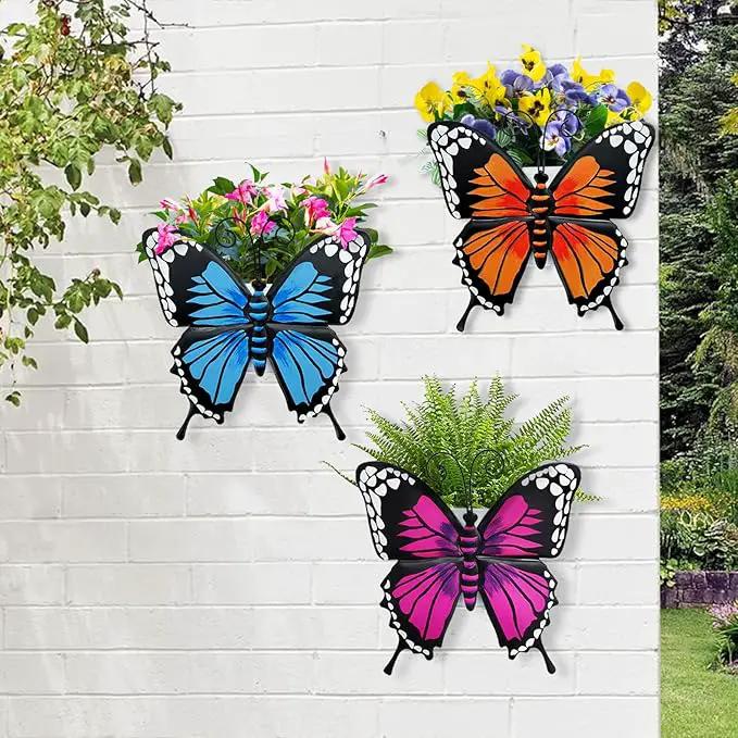 BAYN Set of 3 Butterfly Wall Hanging Planter Decor Art, Metal Wall Mounted Planters Garden Yard Decorative Flower Pot Indoor Outdoor Wall Planter Succulent Plant Container by GreenHaven Gardens
