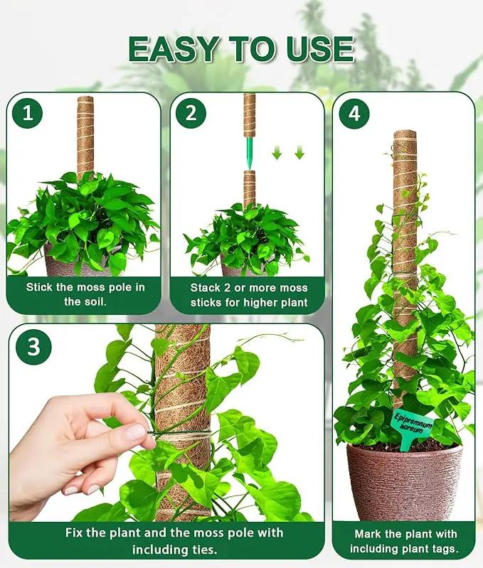 EAONE Moss Pole 168 Inch, 8 Pack 21" Monstera Plant Support for Climbing Potted Live Plants Indoor, Stackable Coco Coir Moss Sticks Monstera Stakes for Pothos Philodendron, with Garden Labels & Ties by GreenHaven Gardens
