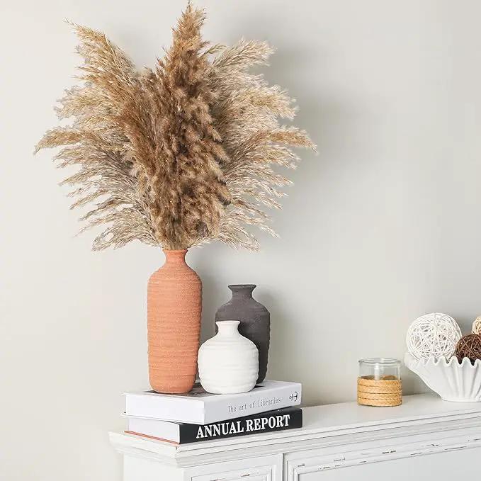 Ceramic Vase Set of 3 Neutral Decorative Vase for Farmhouse, Boho, or Rustic Home Decor Pottery Vases for Pampas Grass Living Room Bedroom Table Mantel Entryway Shelf (01-Brown) by GreenHaven Gardens