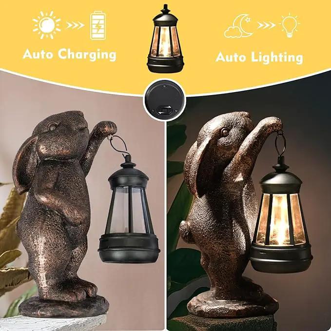 Garden Statues Rabbit with Solar Lantern,Lawn Garden Decor Outdoor Statue for Patio, Balcony, Yard Ornament,Ideal Rabbit Housewarming Gifts & Birthday Gifts for Grandma Mom Women by GreenHaven Gardens