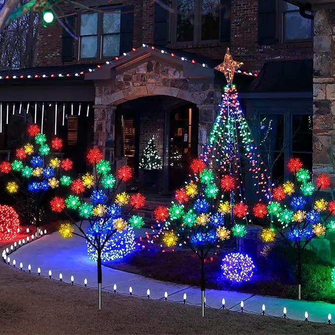 4-Packs 80LEDs Solar Snowflake Christmas Stake Lights, 8 Modes Wonderland Solar Snowflake Lights for Outdoor Christmas Decorations, Waterproof Solar Christmas Lights for Garden Yard Pathway Walkway by GreenHaven Gardens