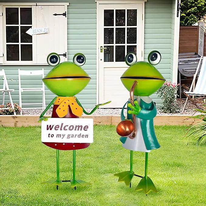HONGLAND Metal Frog Garden Decor - Metal Frog Outdoor Statue -Outdoor Garden Decorations - 3D Frog Figurines - Christmas Holiday Lawn Patio Yard Fairy Garden Decor (with Welcome) by GreenHaven Gardens
