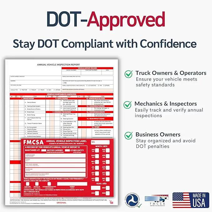 100 Pack Buck Aluminum Annual Vehicle Inspection Label with Punch Boxes, 2 Mil Red FMCSA Self Adhesive Sticker, DOT Compliant, Weatherproof, Tear Resistant, Easy to Write On, 6" x 3.5" - Made in USA by GreenHaven Gardens