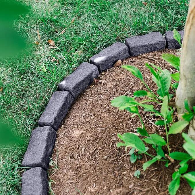 Beuta Landscape Edging | Garden Edging Border | Faux Stone Bricks for Lawn edging, Flower beds, Pathways & Yard Edging– 40 Packs | Each Section Has 6 Bricks 48"L x 4"W x 2.25"H | 120 Spikes |Charcoal by GreenHaven Gardens