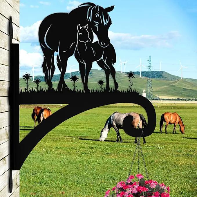 Plant Hangers Outdoor Heavy Duty Iron Decorative Mare & Foal Silhouette Plant Hooks for Hanging Baskets 11 inch Hanging Plant Bracket Wall Hooks for Flower Pot Bird Feeder Wind Chimes by GreenHaven Gardens