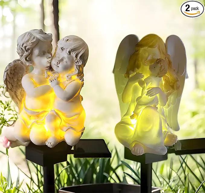 QH & Garden 2-Pack Angel Solar Garden Light - LED Waterproof Lights Mother's Day Gift,Solar Powered Garden Stake Lights for Balcony, Yard, Lawn, Pathway, Walkway-Angel Statues Grave Decorations by GreenHaven Gardens
