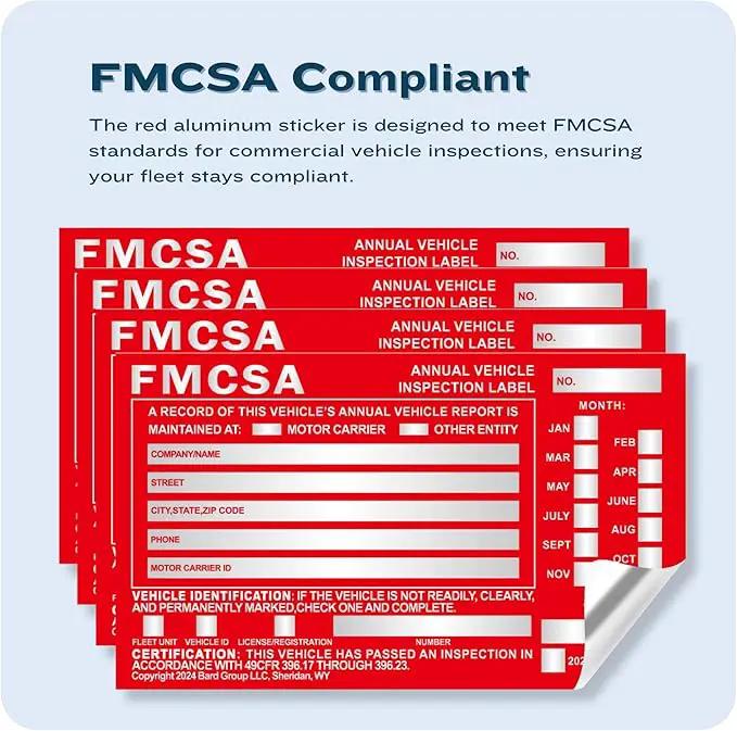 100-Pack DOT Compliant Aluminum Annual Vehicle Inspection Label – Red FMCSA Label with Punch Boxes by GreenHaven Gardens