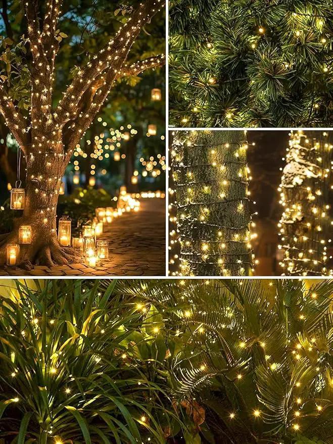 2 Pack Total 400 LED Solar Christmas Lights Outdoor, Solar String Lights for Outside with 8 Modes, Waterproof Green Wire Solar Powered Tree Light for Xmas Party Yard Garden Decorations (Warm White) by GreenHaven Gardens
