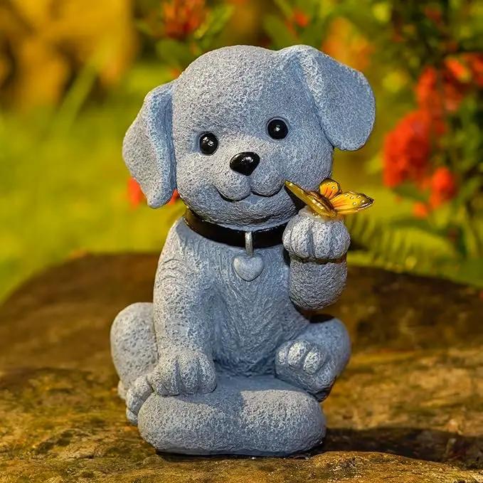 Solar Dog Statue Garden Decor with Butterfly Light – Waterproof Outdoor Yard Art for Patio, Lawn, Balcony for Mother’s Day, Father’s Day, Housewarming, Mom, Dad, Grandma, Men, Women by GreenHaven Gardens