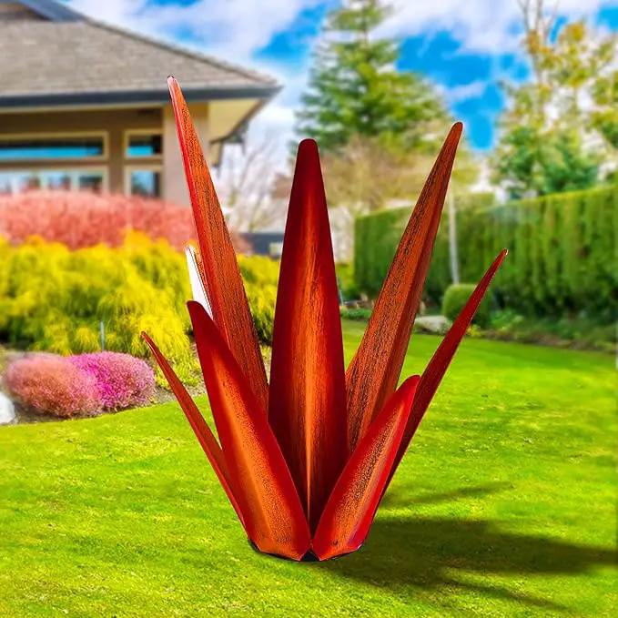 Large Tequila Rustic Sculpture, Rustic Metal Agave Plants for Outdoor Patio Yard, Home Decor Hand Painted Metal Agave Garden Yard Statue, Outdoor Lawn Ornaments Yard Stakes (Red - M) by GreenHaven Gardens