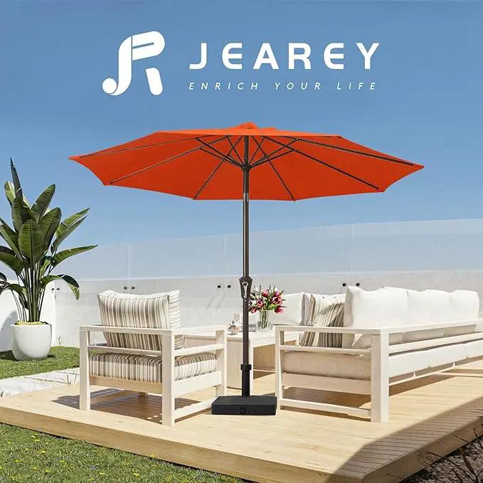 JEAREY 10FT Outdoor Patio Umbrella Outdoor Table Umbrella with Push Button Tilt and Crank, Market Umbrella 8 Sturdy Ribs UV Protection Waterproof for Pool, Garden (Orange Red) by GreenHaven Gardens