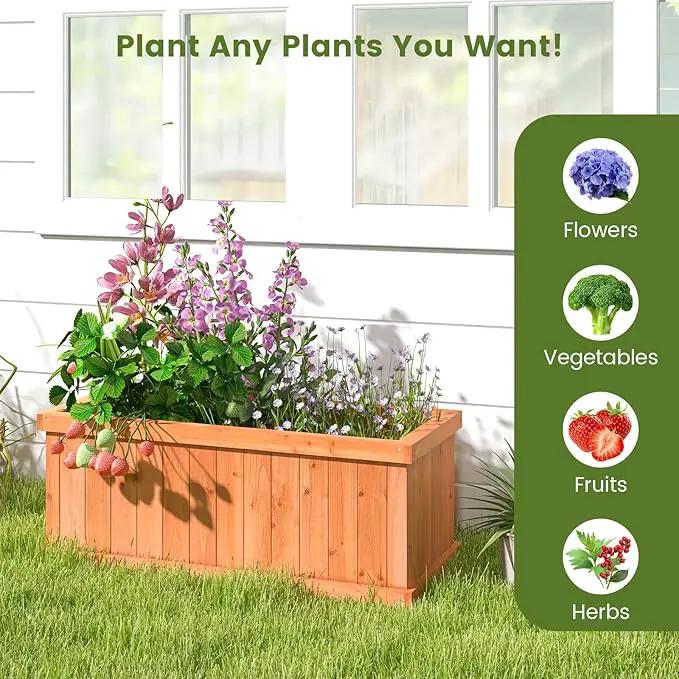 HAPPYGRILL Raised Garden Bed, Outdoor Elevated Flower Box w/ 4 Drainage Holes & Detachable Bottom Panels, Wood Planter Box for Vegetables Flowers Herbs & Fruits Growing, 31” x 14” x 12” by GreenHaven Gardens