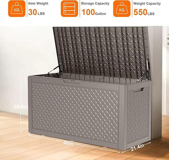 100 Gallon Outdoor Storage Box - Deck Box Waterproof Patio Furniture, Garden Tools, Cushions, Pool Accessories Outside Storage Resin Box by GreenHaven Gardens