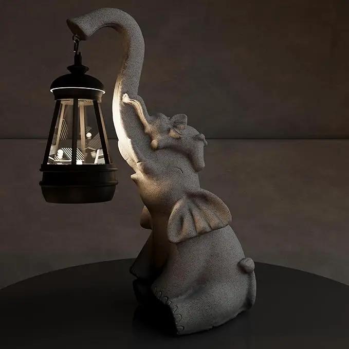 Solar Powered Outdoor Figurine Lights, 10 Inch Waterproof Animal Elephant Statue Light, Suitable for Decorations for Patio, Balcony, Lawn, Courtyard, Etc.(Trunk) by GreenHaven Gardens