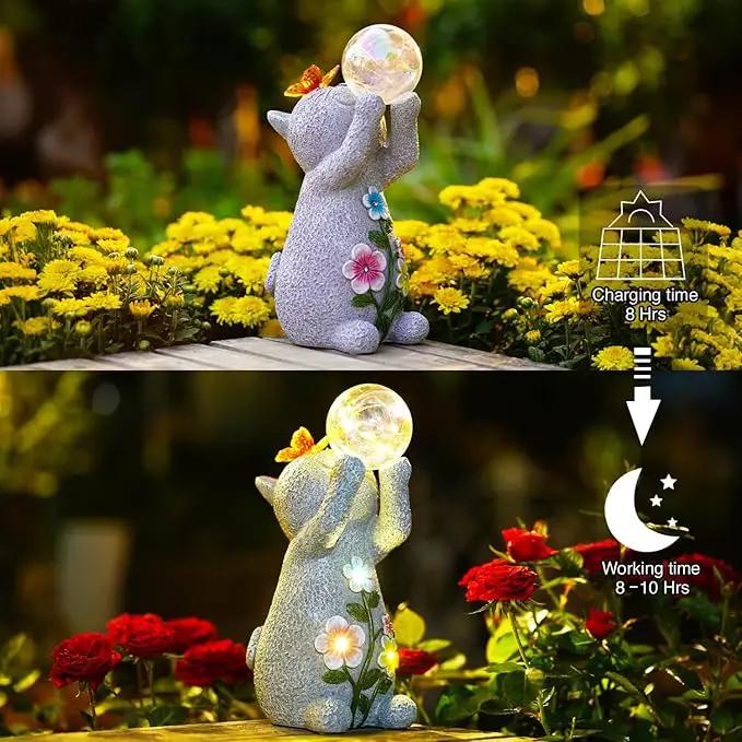 Goodeco Solar Cat Garden Statue - Outdoor Cat Decor with Solar Butterfly & Succulent Flowers LED Lights for Cat Lovers and Garden Enthusiasts - Ideal Gifts for Mom & Birthdays by GreenHaven Gardens