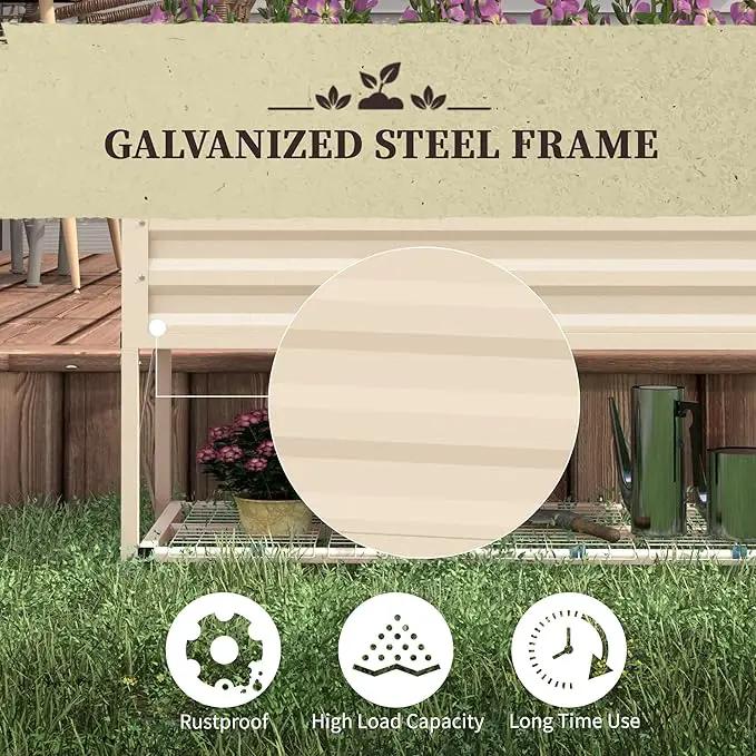 Outsunny Raised Garden Bed with Galvanized Steel Frame, Storage Shelf and Bed Liner, Elevated Planter Box with Legs for Vegetables, Flowers, Herbs, Cream by GreenHaven Gardens