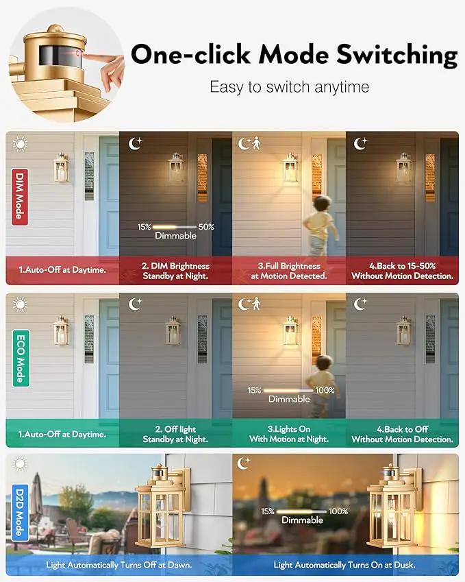 Motion Sensor Outside Lights for House, Modern Dusk to Dawn Outdoor Lighting, 2 Pack Gold Anti-Rust Outdoor Wall Lights with Transparent Glass, Waterproof Outdoor Porch Lights for House, Patio by GreenHaven Gardens