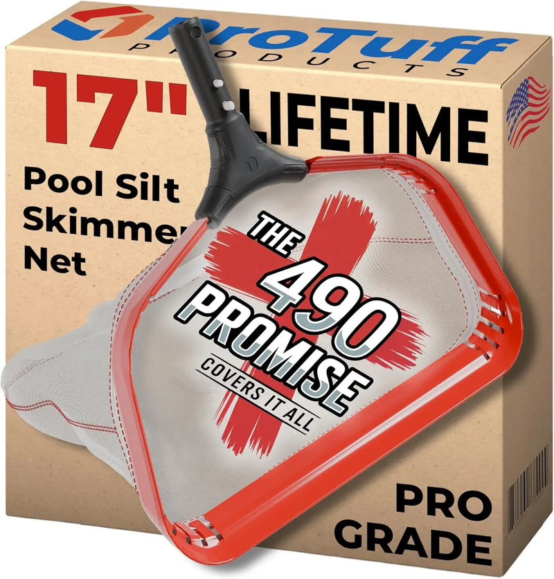ProTuff 17" Silt Net Pool Skimmer for PROS – “490 Promise” Unlimited Unconditional Replacement – Ultra-Durable Ultra Fine Net for Silt – Heavy-Duty Aluminum Frame, EZ-Clip & Deep Bag for Cleaning by GreenHaven Gardens