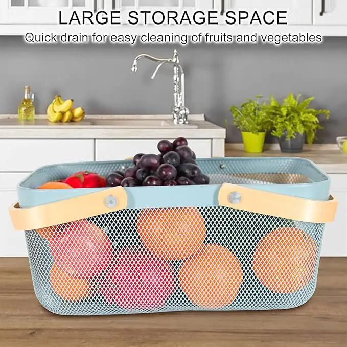 Garden Harvest Basket,Delicate Harvest Basket for Garden Vegetables,Practical Metal Mesh Wire Basket with Handle Suitable for Bathroom,Cabinet,Kitchen(Blue) by GreenHaven Gardens