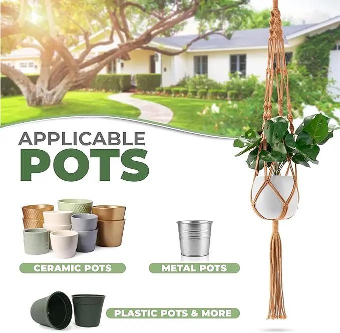 Sorbus Macrame Plant Hanger (4 Pack) Indoor Outdoor Hanging Plant Pots Cotton Rope, Elegant for Home, Patio, Garden (Brown) by GreenHaven Gardens