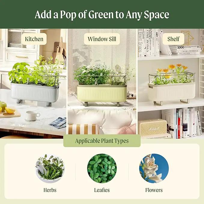 Vego garden Herb Indoor Plant Box, Self Watering Planters Pots for Indoor Plants with Trellis for Kitchen Window Sill or Countertop Plants Cage - Sage Green by GreenHaven Gardens