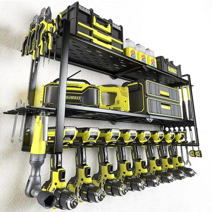 KAFAHOM Power Tool Organizer for Tool Storage, 8 Drill Holder Wall Mount, Tool Holder and Storage Rack for Garage Organization, Heavy Duty Metal Tool Shelf with Air tool/Screwdriver/Hammer Holder by GreenHaven Gardens