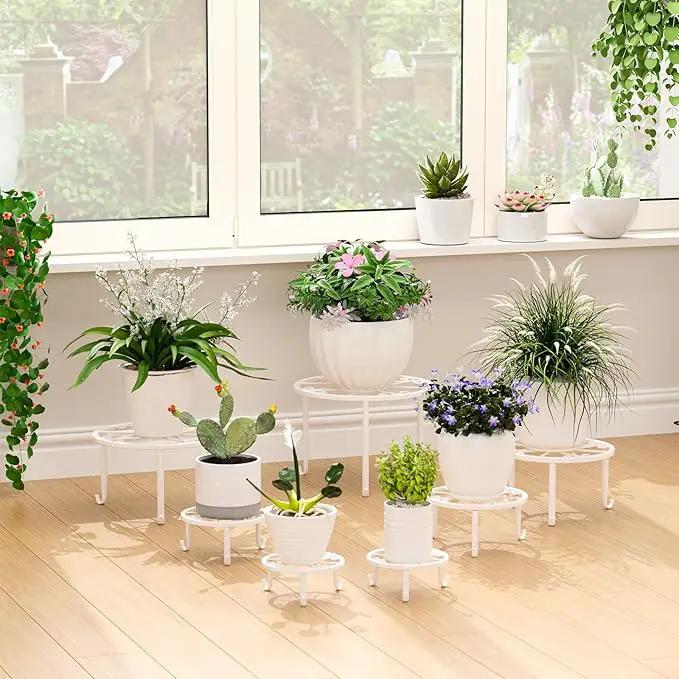 ZUIYIN 7 Pack Metal Plant Stands for Outdoor Indoor, Anti-Rust Iron Flower Pot Stands Outdoor Plants Stands, Indoor Floor Plant Holder Heavy Duty Plant Shelf for Patio, Plant Lover Gifts(White) by GreenHaven Gardens