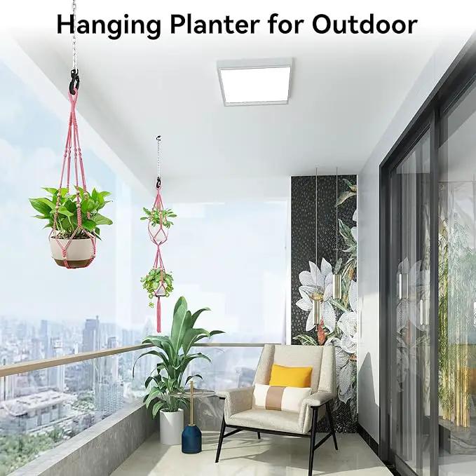 USLAI Macrame Plant Hanger Indoor Outdoor, Up to 4-15 inch Pot, Heavy 20lb Planters, Extra Long Strong Hanging Planter Basket Holder, Boho Home Decor, 35+49 Inch, Pink (POTS NOT Included) by GreenHaven Gardens