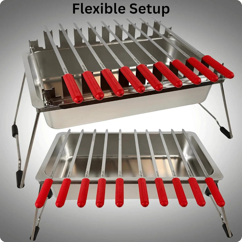 𝗖𝗵𝗮𝗿𝗰𝗼𝗮𝗹 𝗞𝗮𝗯𝗼𝗯 𝗚𝗿𝗶𝗹𝗹 by 𝗡𝗼𝗿𝘁𝗵 𝗚𝗿𝗶𝗹𝗹𝘀: precise heat control, silicone-handle square & flat skewers, charcoal starter tool, tongs, BBQ gloves, and storage & travel bags. by GreenHaven Gardens