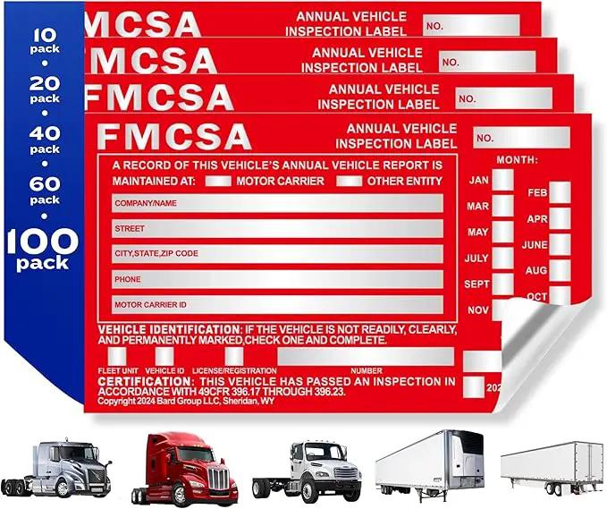 100-Pack DOT Compliant Aluminum Annual Vehicle Inspection Label – Red FMCSA Label with Punch Boxes by GreenHaven Gardens