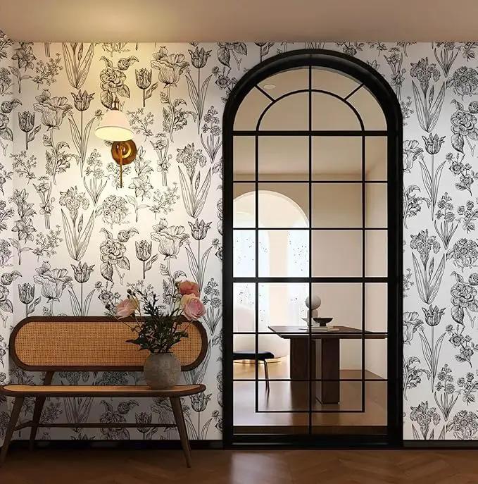 Dimoon 236"x17.3" Floral Peel and Stick Wallpaper White Contact Paper Waterproof Black Lines Wallpaper Vintage Flower Thicken Plant Self Adhesive Removable Wall Covering Shelf Liner Decal Vinyl Roll by GreenHaven Gardens