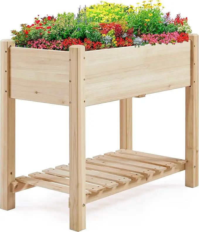 Yaheetech 34x18x30in Raised Garden Bed, Planter Box with Legs & Storage Shelf, Wooden Elevated Vegetable Growing Bed for Backyard, Patio, Balcony by GreenHaven Gardens