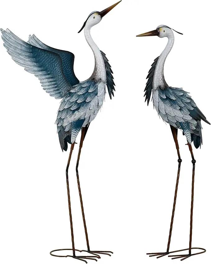 TERESA'S COLLECTIONS Garden Decor Blue Heron Yard Art,22.8-25" Large Metal Cranes Sculptures & Statues Decoy for Outdoor Indoor Decorations, Outside Patio, Pool, Lawn, Set of 2, Spring,Gift for Mom by GreenHaven Gardens