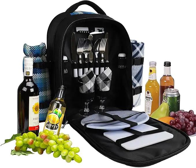 apollo walker Picnic Backpack Bag for 2 Person with Cooler Compartment, Detachable Bottle/Wine Holder, Fleece Blanket, Plates and Cutlery Set by GreenHaven Gardens