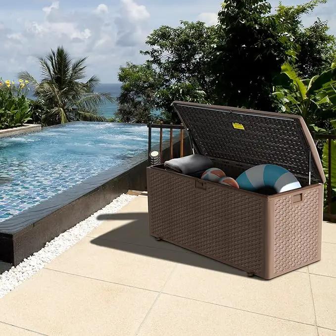 Premium Pro Edition 180 Gallon Lockable Resin Deck Box, Waterproof & UV-Resistant Outdoor Storage Box for Outdoor Cushion Storage, Garden Tools & Pool Accessories Storage, Brown by GreenHaven Gardens