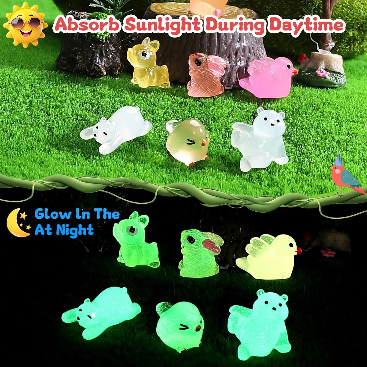 Luminous Mini Resin Animals 100 Pcs Glow in The Dark Resin Animals 100 Styles Miniature Fairy Garden Mini Ducks Figurines Slime Charm for Accessories Landscape Aquarium Potted Decoration by GreenHaven Gardens