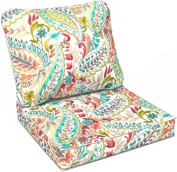 LVTXIII Outdoor Deep Seat Cushion Patio Seat and Back Cushion Set Seasonal Chair Cushion with Removable Cover and Adjustable Buckle for Home and Garden, 22"x22"x4", Pretty Paisley by GreenHaven Gardens