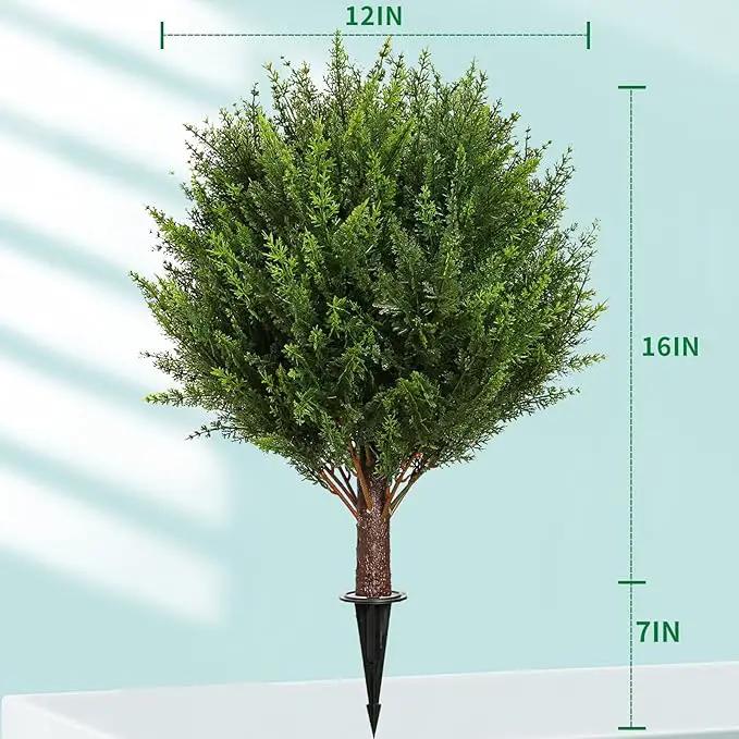Artificial Cedar Shrub Ball Trees Two 15.8inch with Ground Spikes, can be Planted in The Ground and in pots, Outdoor Artificial Plants Resistant to UV Rays (4pcs) by GreenHaven Gardens