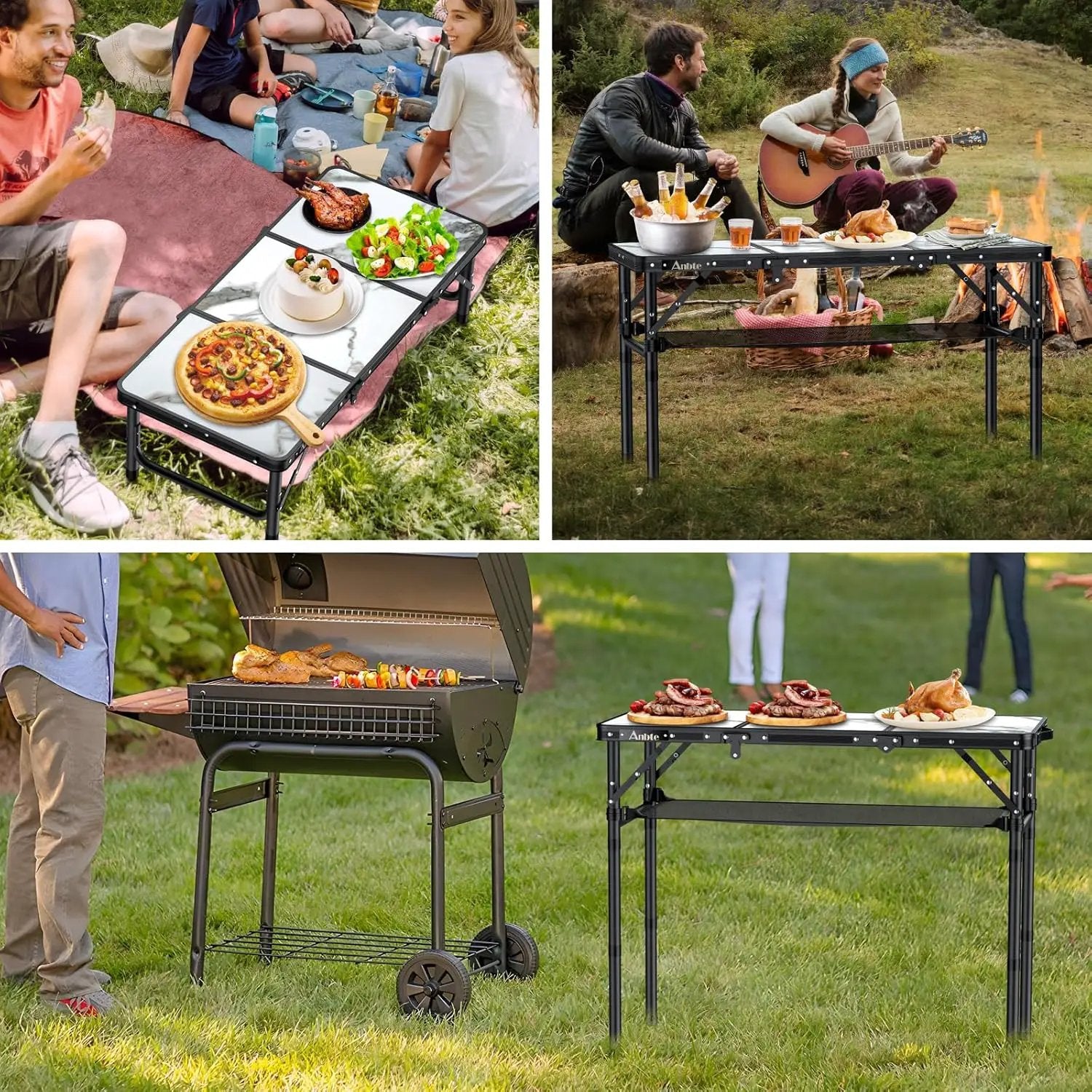 Folding Camping Table, Aluminum Small Folding Table 3 Adjustable Height Max 27.5", Portable Table with Carry Handle, Lightweight, for Outdoor Indoor Travel Camping Picnic BBQ, 34.6" x 15.7" by GreenHaven Gardens