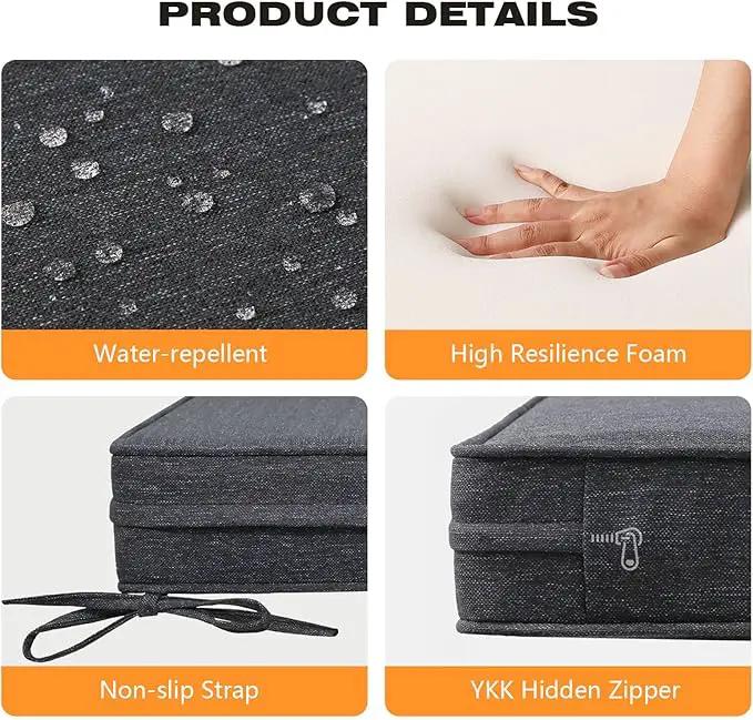 Square Corner Seat Cushions, 19" x 19" x 3", Set of 4, Indoor Outdoor Water Repellent Universal Chair Pads with Ties for Patio Furniture, Garden Deck Dining Chairs, Charcoal by GreenHaven Gardens