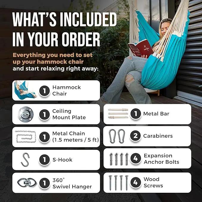 Hanging Hammock Chair Swing – Hanging Chair Outdoor & Indoor - Hammock Swing Chair – Quick & Easy Setup with Hardware Kit – Durable & Spacious Full Body Support – Holds 440 Lbs by GreenHaven Gardens