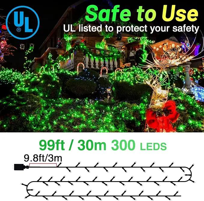 KNONEW Outdoor Christmas Lights 300 LED 99ft String Lights 8 Modes & Memory Fairy Light Plug in Waterproof LED String Lights for Xmas Yard Tree Wedding Party Holiday Decorations(Green) by GreenHaven Gardens