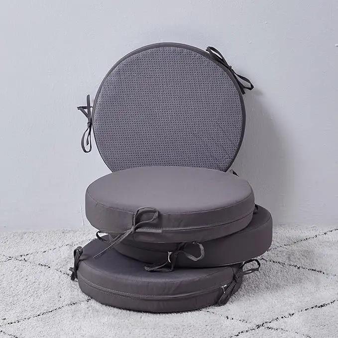 15 x 15 Inch Round Cushions for Outdoor Furniture Non-Slip Waterproof Patio Bistro Chair Cushion with Ties Bar Stool Seat Cushion for Kitchen Chairs Set of 4, Dark Gray by GreenHaven Gardens
