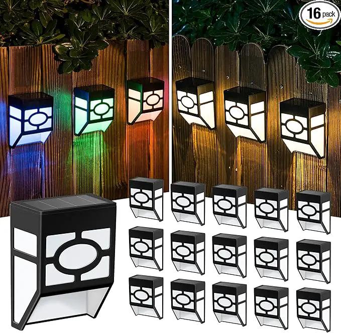 SOLPEX 16 Pack Solar Deck Lights Outdoor, Solar Fence Lights，2 Modes Christmas Garden Decoration Lights,RBG/Warm White LED Decorative Lighting for Garden，Yard，Post，Path&Driveway by GreenHaven Gardens