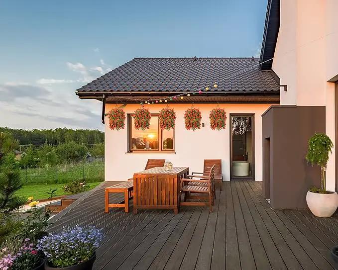 Artificial Hanging Flowers in 12 inch Basket, Fake Fall Plant Silk Orchid Flower Arrangement with Coconut Lining Pot Planter for Patio Garden Porch Deck Summer Autumn Decorationr(Orange) by GreenHaven Gardens