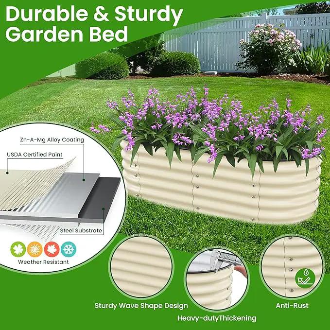 Raised Garden Bed 5x2x1.4 Ft Planter Box Outdoor with Rubber Edge Zinc-Aluminum-Magnesium Stainless Steel Durable Metal Garden Beds Kit for Vegetables, Flowers, Herbs and Succulents（Ivory） by GreenHaven Gardens