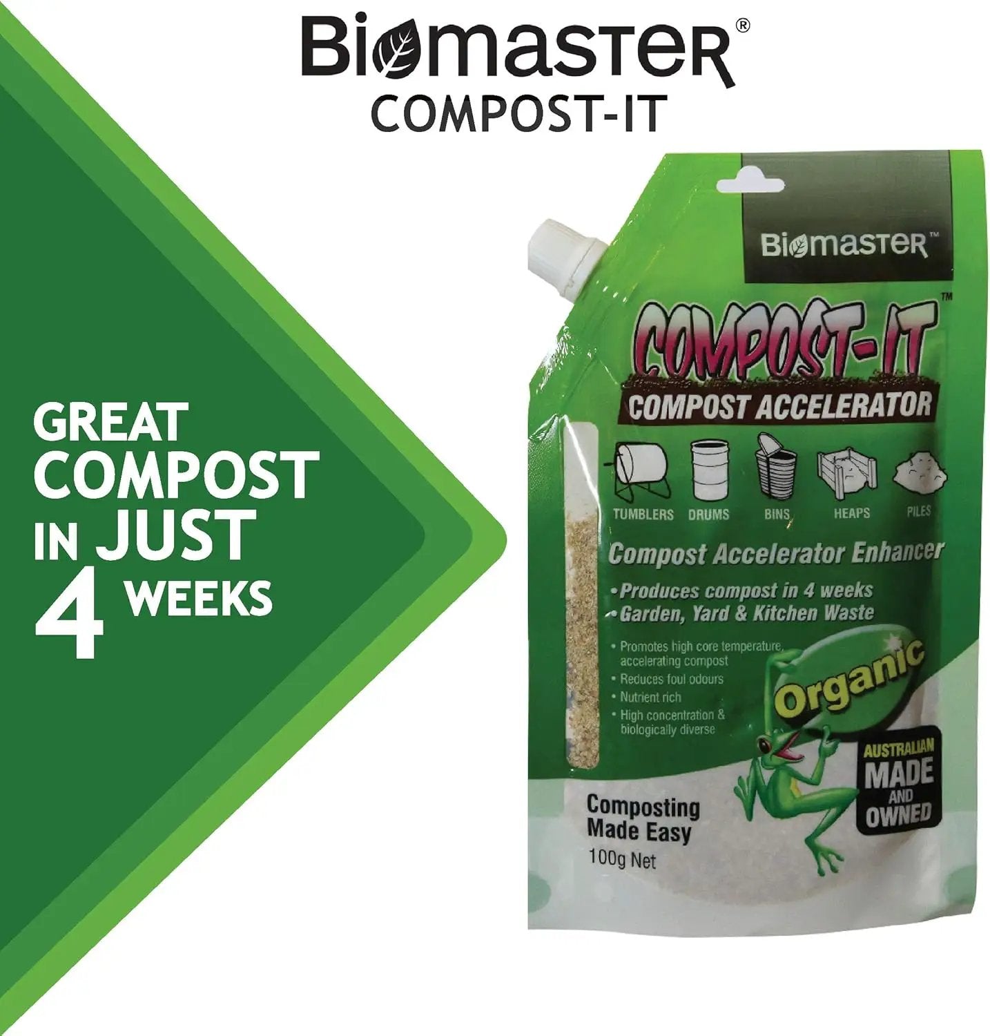 Compost-It Compost Accelerator/Starter 100g Spout Pack for All Composting Systems, (100% Natural Concentrate) by GreenHaven Gardens
